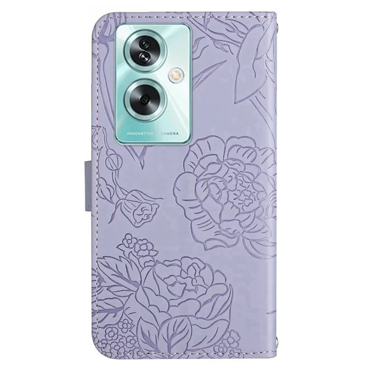 HT03 For Oppo A59 5G Wallet Leather Case Butterfly Flower with Hand Strap