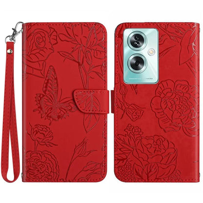 HT03 For Oppo A59 5G Wallet Leather Case Butterfly Flower with Hand Strap