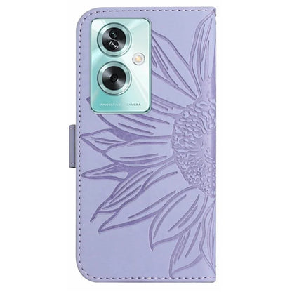 HT04 For Oppo A59 5G Case Wallet Leather Cover Sunflower Pattern with Hand Strap