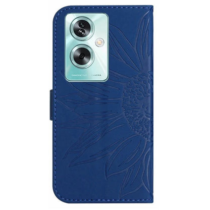 HT04 For Oppo A59 5G Case Wallet Leather Cover Sunflower Pattern with Hand Strap