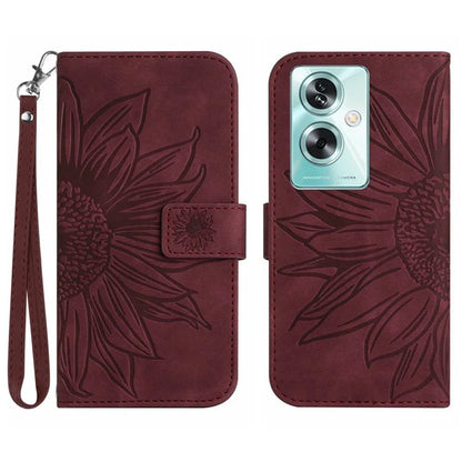 HT04 For Oppo A59 5G Case Wallet Leather Cover Sunflower Pattern with Hand Strap