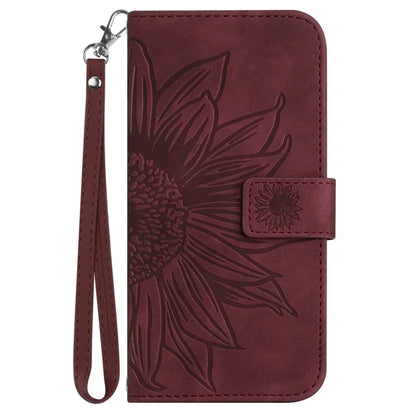 HT04 For Oppo A59 5G Case Wallet Leather Cover Sunflower Pattern with Hand Strap