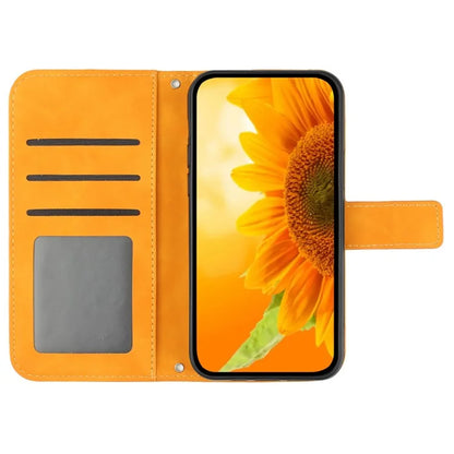 HT04 For Oppo A59 5G Case Wallet Leather Cover Sunflower Pattern with Hand Strap