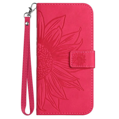 HT04 For Oppo A59 5G Case Wallet Leather Cover Sunflower Pattern with Hand Strap