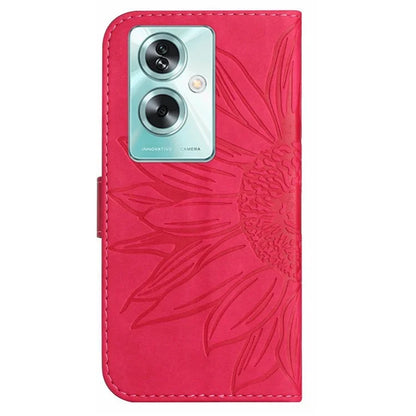 HT04 For Oppo A59 5G Case Wallet Leather Cover Sunflower Pattern with Hand Strap