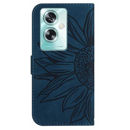 HT04 For Oppo A59 5G Case Wallet Leather Cover Sunflower Pattern with Hand Strap