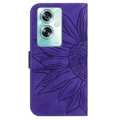 HT04 For Oppo A59 5G Case Wallet Leather Cover Sunflower Pattern with Hand Strap