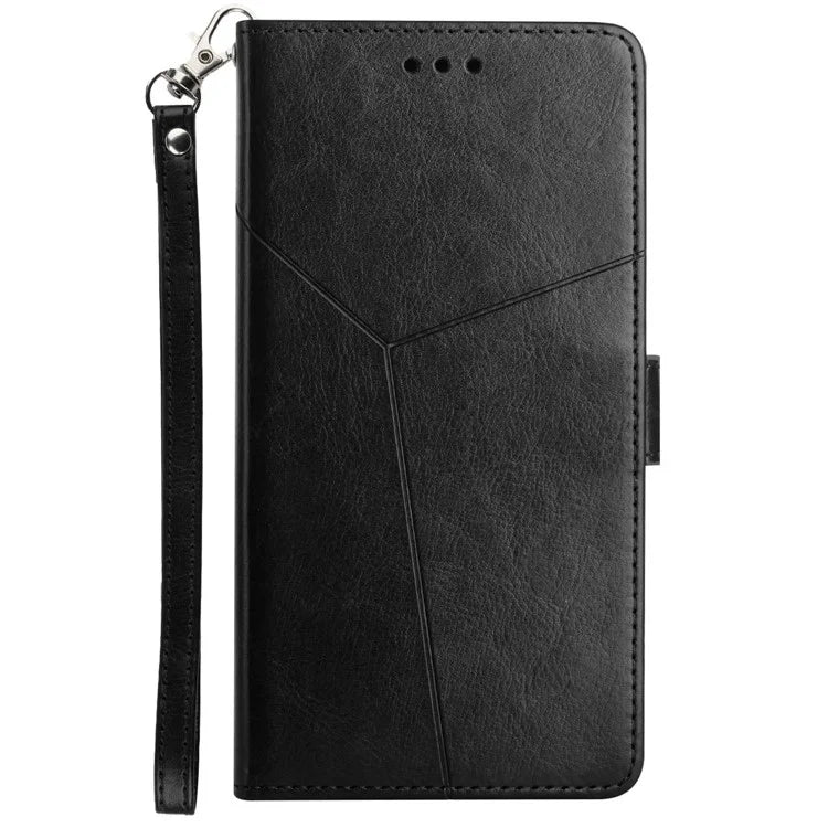 HT01 For Oppo A59 5G Phone Leather Case with Wallet Stand Imprint Y-shaped Line