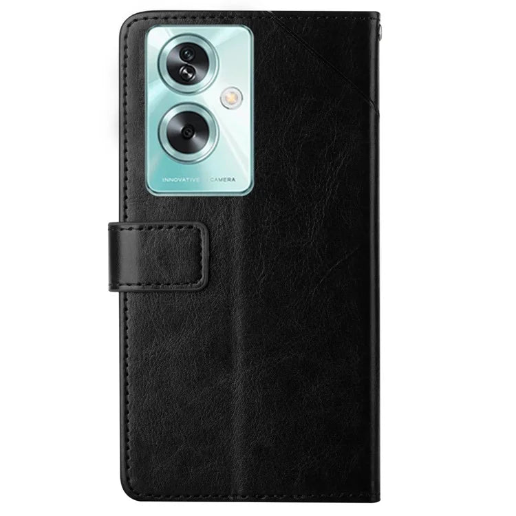 HT01 For Oppo A59 5G Phone Leather Case with Wallet Stand Imprint Y-shaped Line