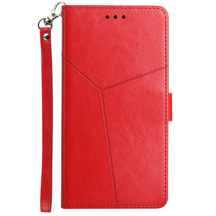 HT01 For Oppo A59 5G Phone Leather Case with Wallet Stand Imprint Y-shaped Line