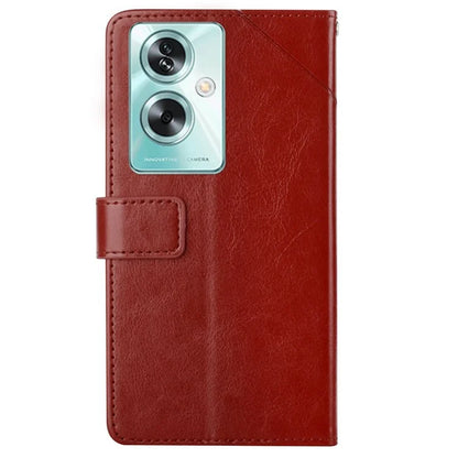 HT01 For Oppo A59 5G Phone Leather Case with Wallet Stand Imprint Y-shaped Line