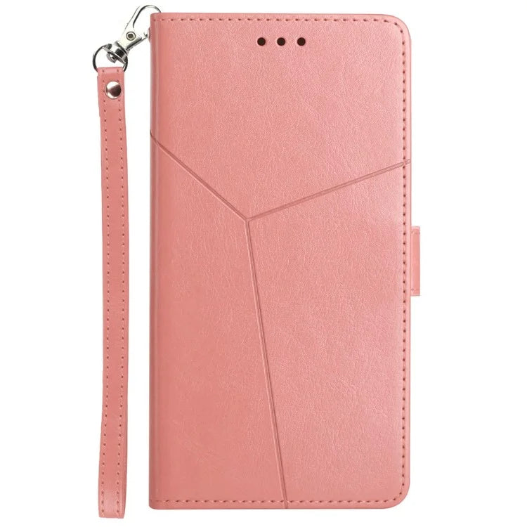 HT01 For Oppo A59 5G Phone Leather Case with Wallet Stand Imprint Y-shaped Line