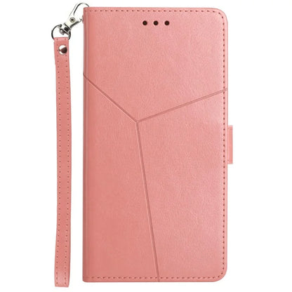 HT01 For Oppo A59 5G Phone Leather Case with Wallet Stand Imprint Y-shaped Line