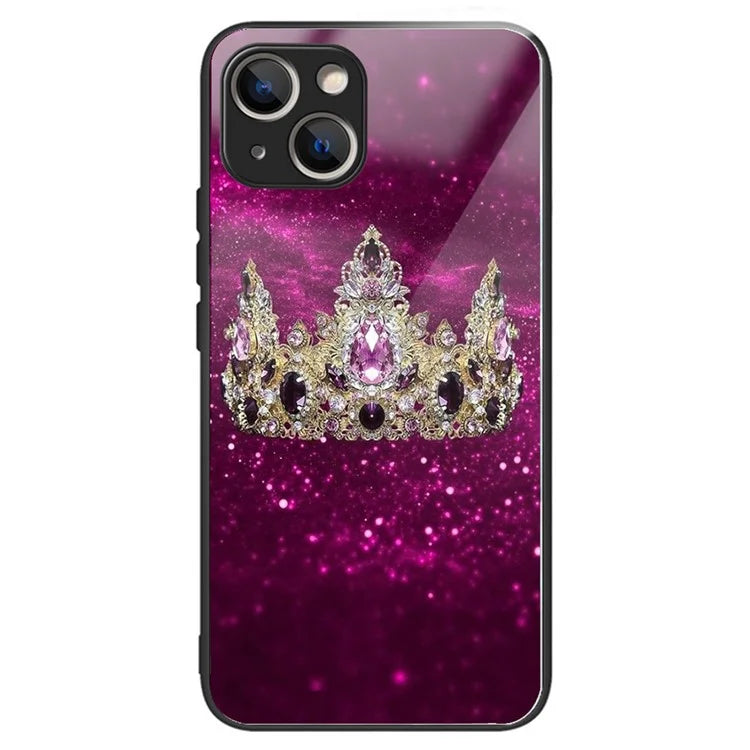 For iPhone 15 Pattern Phone Case Tempered Glass Back TPU Frame Phone Shell