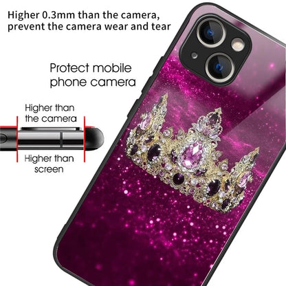 For iPhone 15 Pattern Phone Case Tempered Glass Back TPU Frame Phone Shell