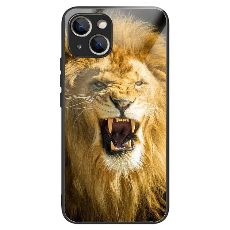 For iPhone 15 Pattern Phone Case Tempered Glass Back TPU Frame Phone Shell