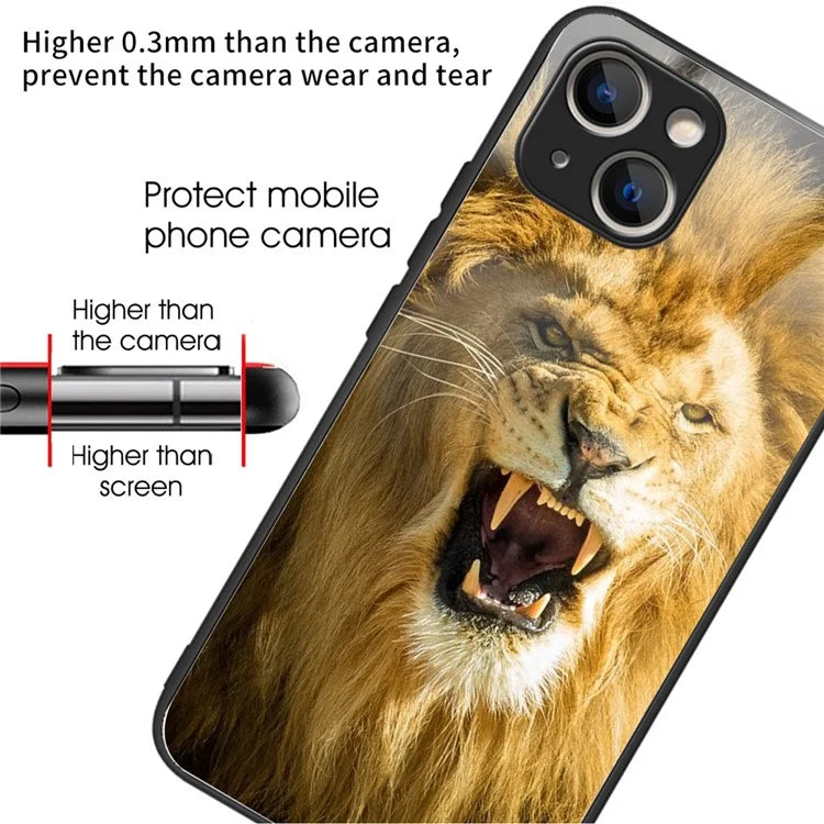 For iPhone 15 Pattern Phone Case Tempered Glass Back TPU Frame Phone Shell