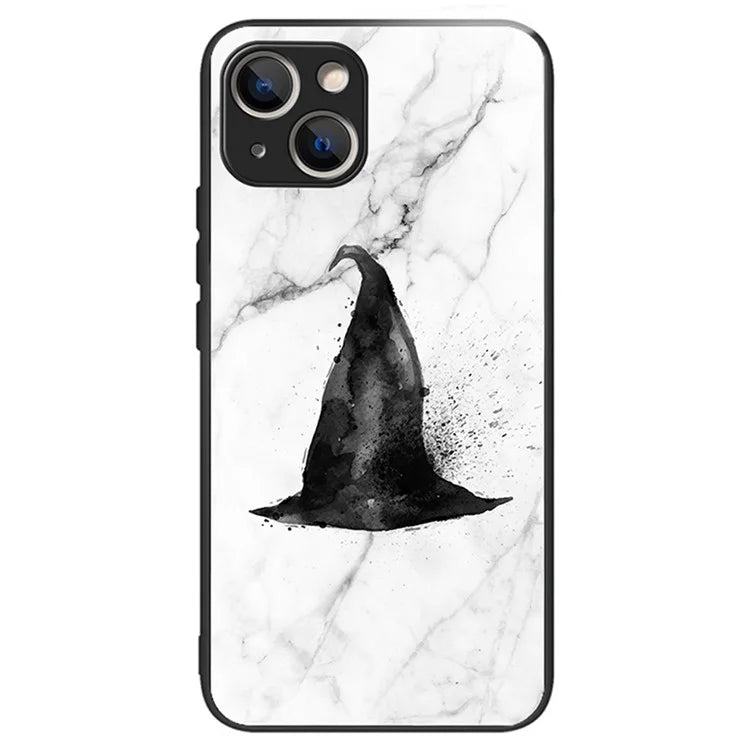 For iPhone 15 Pattern Phone Case Tempered Glass Back TPU Frame Phone Shell