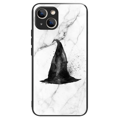 For iPhone 15 Pattern Phone Case Tempered Glass Back TPU Frame Phone Shell