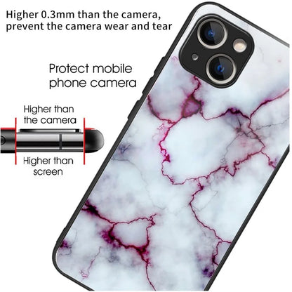 For iPhone 15 Pattern Phone Case Tempered Glass Back TPU Frame Phone Shell