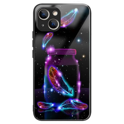 For iPhone 15 Pattern Phone Case Tempered Glass Back TPU Frame Phone Shell