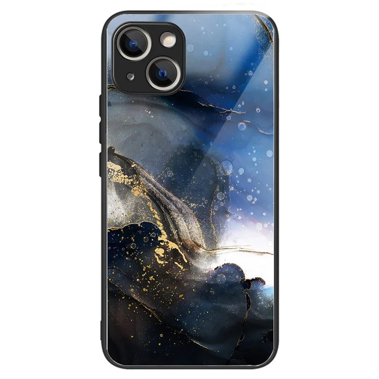 For iPhone 15 Pattern Phone Case Tempered Glass Back TPU Frame Phone Shell