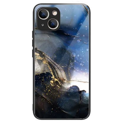 For iPhone 15 Pattern Phone Case Tempered Glass Back TPU Frame Phone Shell