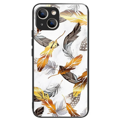 For iPhone 15 Pattern Phone Case Tempered Glass Back TPU Frame Phone Shell