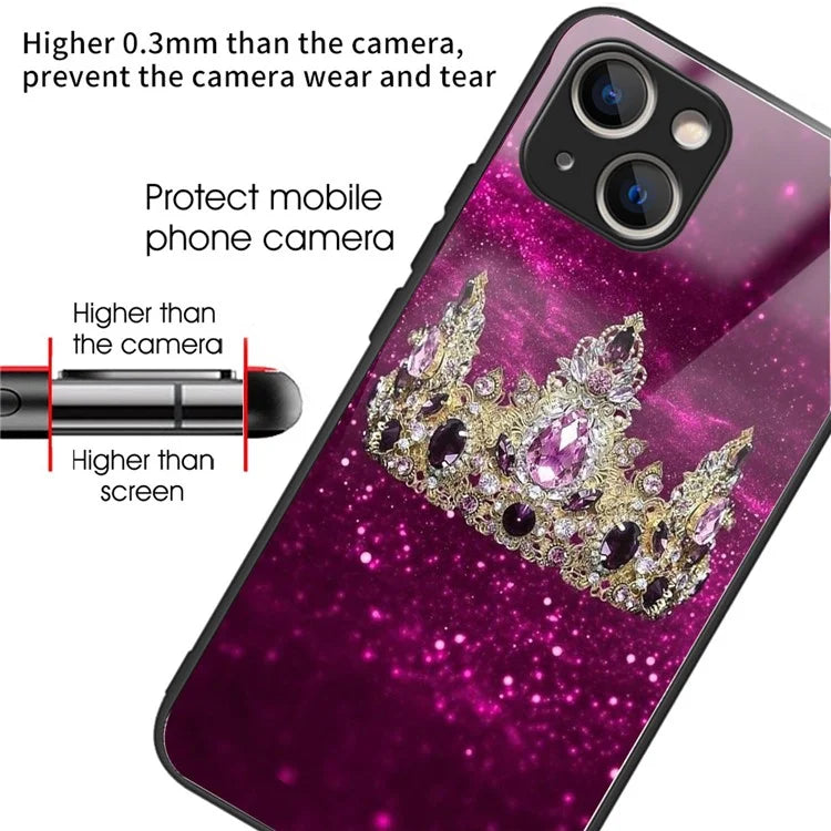 For iPhone 15 Plus Pattern Phone Case Anti-Scratch Tempered Glass