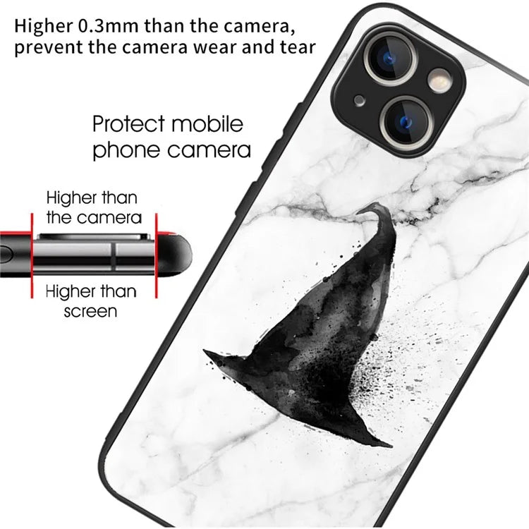 For iPhone 15 Plus Pattern Phone Case Anti-Scratch Tempered Glass