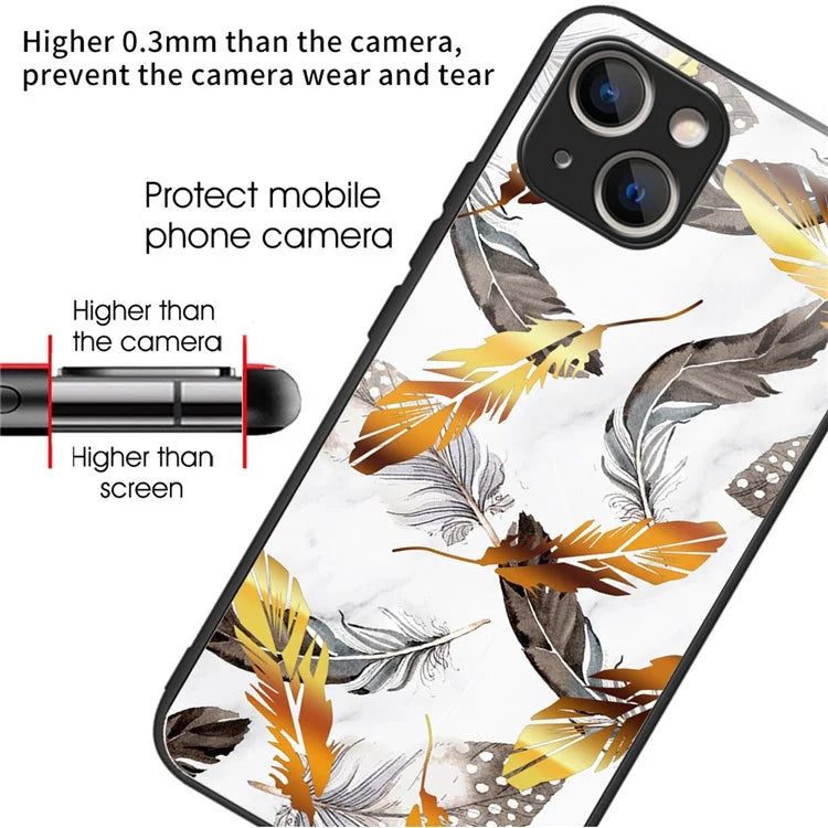For iPhone 15 Plus Pattern Phone Case Anti-Scratch Tempered Glass