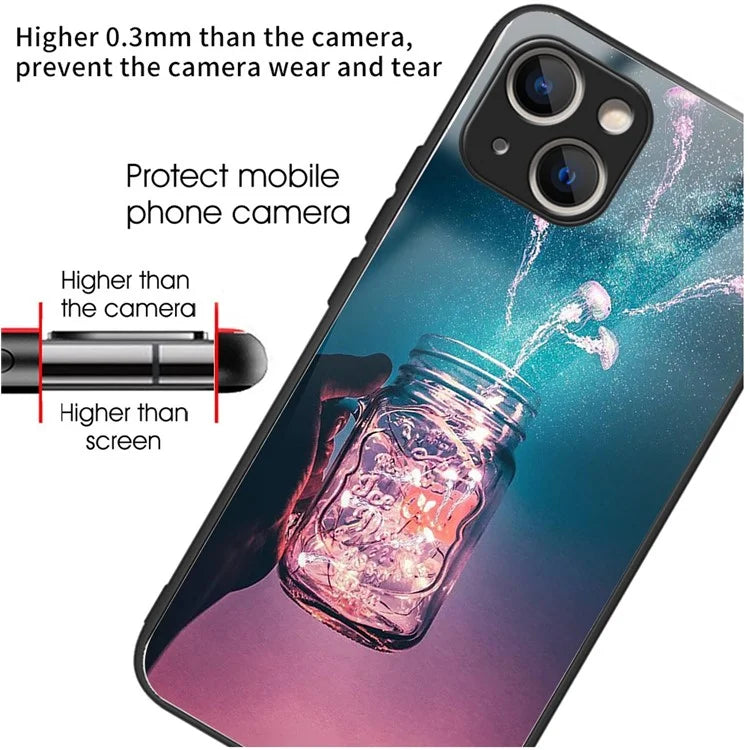 For iPhone 15 Plus Pattern Phone Case Anti-Scratch Tempered Glass