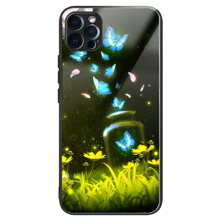 For iPhone 15 Pro Pattern Phone Case Shockproof Tempered Glass + TPU Cover