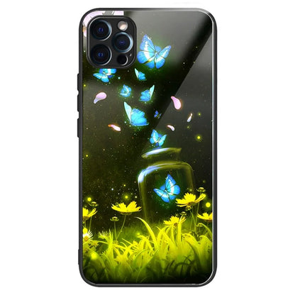 For iPhone 15 Pro Pattern Phone Case Shockproof Tempered Glass + TPU Cover