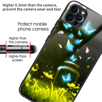 For iPhone 15 Pro Pattern Phone Case Shockproof Tempered Glass + TPU Cover