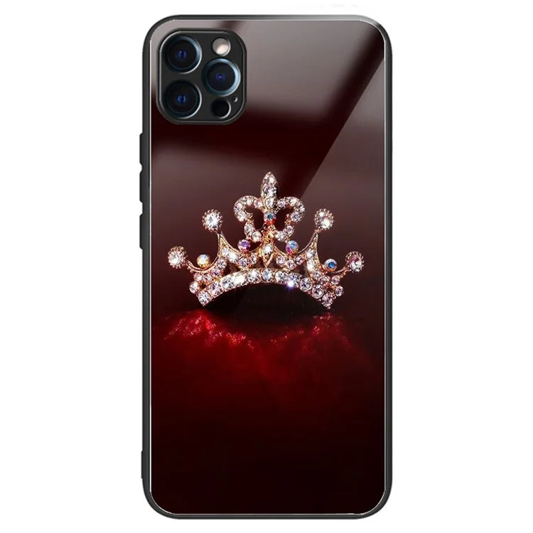 For iPhone 15 Pro Pattern Phone Case Shockproof Tempered Glass + TPU Cover