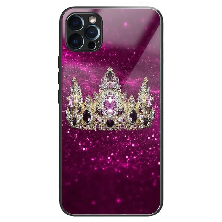 For iPhone 15 Pro Pattern Phone Case Shockproof Tempered Glass + TPU Cover