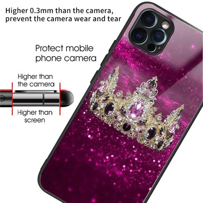 For iPhone 15 Pro Pattern Phone Case Shockproof Tempered Glass + TPU Cover