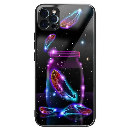 For iPhone 15 Pro Pattern Phone Case Shockproof Tempered Glass + TPU Cover