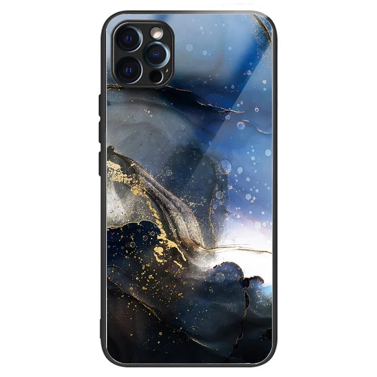 For iPhone 15 Pro Pattern Phone Case Shockproof Tempered Glass + TPU Cover