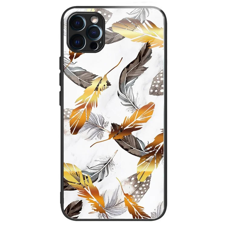 For iPhone 15 Pro Pattern Phone Case Shockproof Tempered Glass + TPU Cover