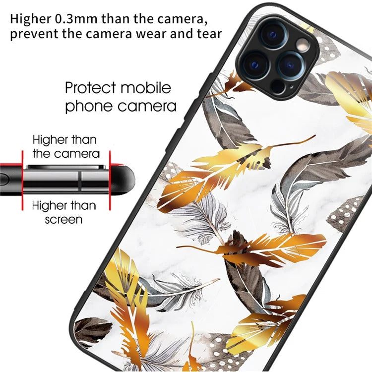 For iPhone 15 Pro Pattern Phone Case Shockproof Tempered Glass + TPU Cover