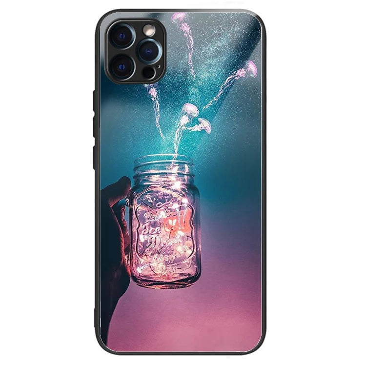 For iPhone 15 Pro Pattern Phone Case Shockproof Tempered Glass + TPU Cover