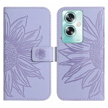 HT04 For Oppo A59 5G Case Imprinted Sunflower Pattern Crossbody Leather Phone Cover
