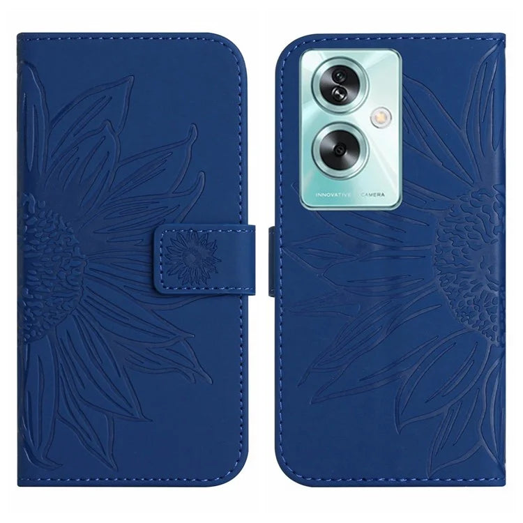 HT04 For Oppo A59 5G Case Imprinted Sunflower Pattern Crossbody Leather Phone Cover