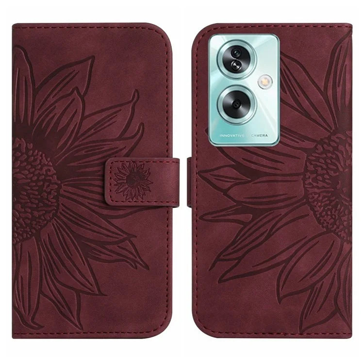 HT04 For Oppo A59 5G Case Imprinted Sunflower Pattern Crossbody Leather Phone Cover