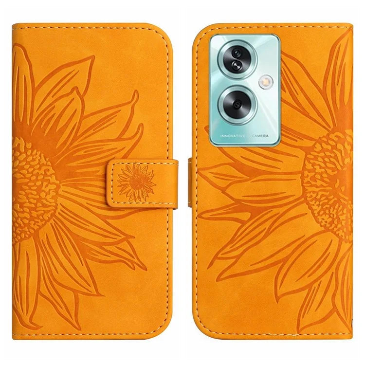 HT04 For Oppo A59 5G Case Imprinted Sunflower Pattern Crossbody Leather Phone Cover