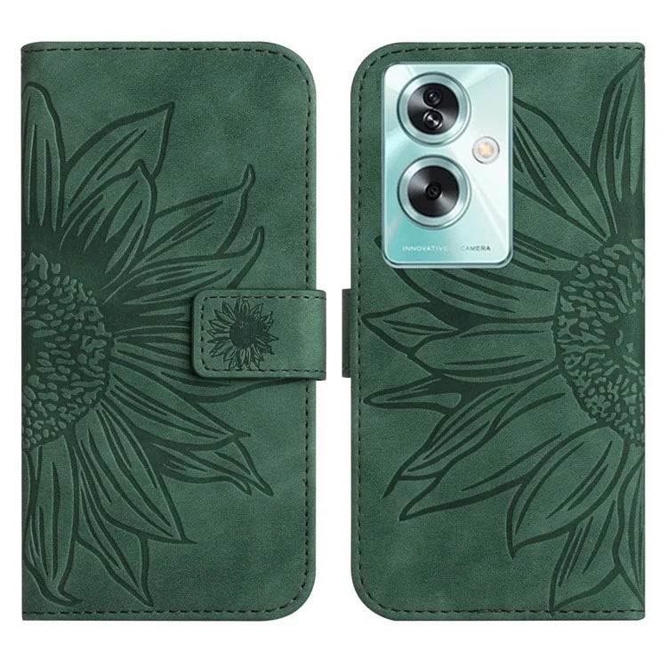 HT04 For Oppo A59 5G Case Imprinted Sunflower Pattern Crossbody Leather Phone Cover