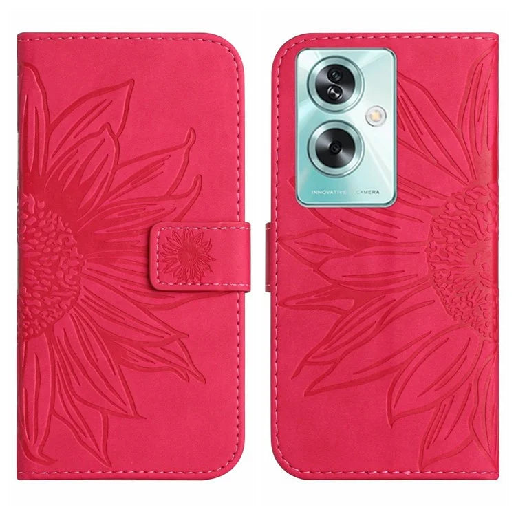 HT04 For Oppo A59 5G Case Imprinted Sunflower Pattern Crossbody Leather Phone Cover