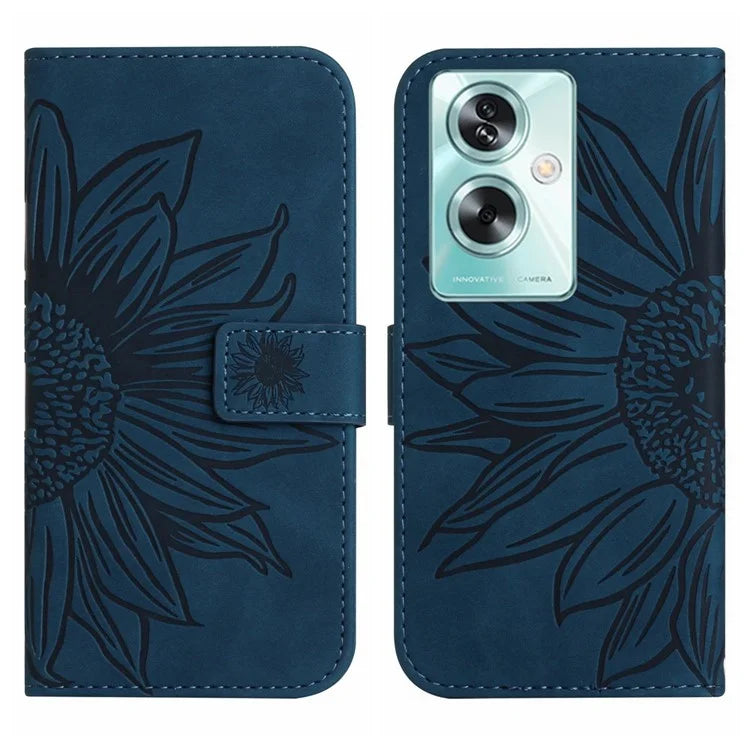 HT04 For Oppo A59 5G Case Imprinted Sunflower Pattern Crossbody Leather Phone Cover